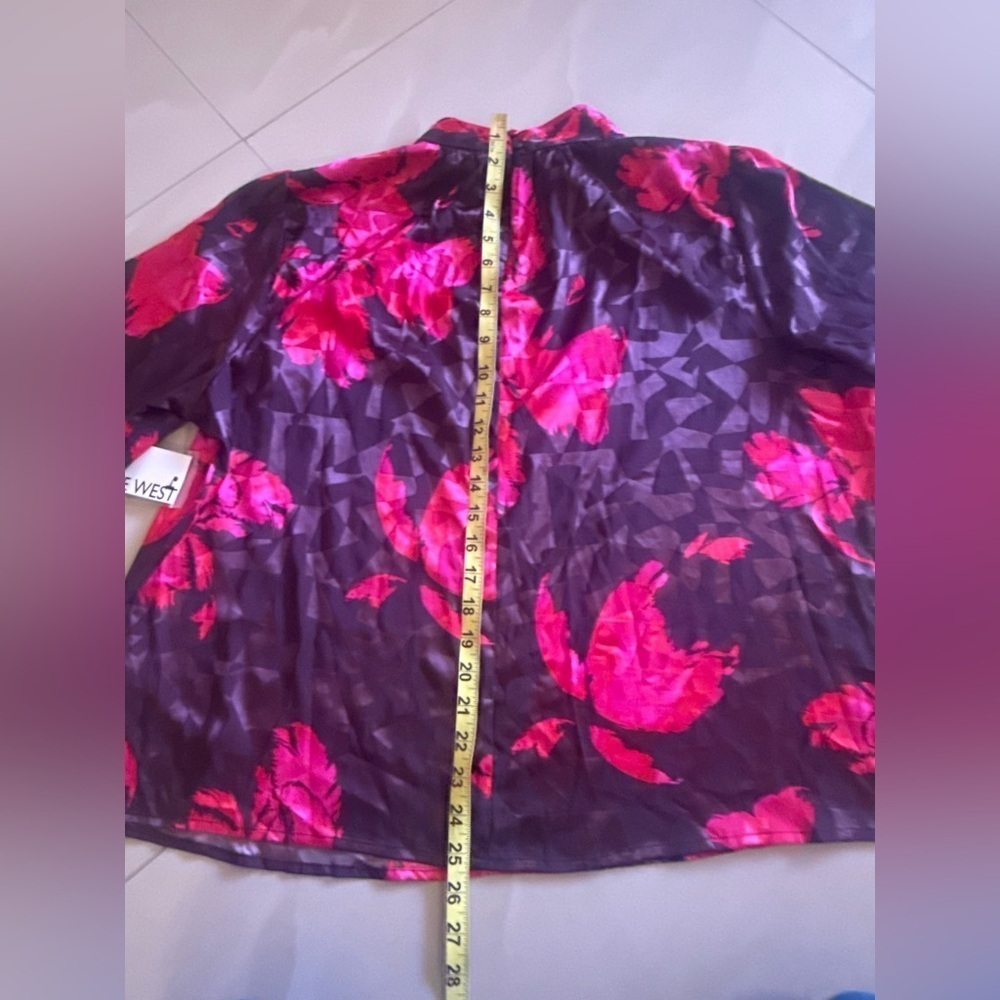 NINE WEST DRESS BLOUSE HIGH NECK LONG SLEEVES PLUZ SIZE XXL Pink Floral - Picture 7 of 16